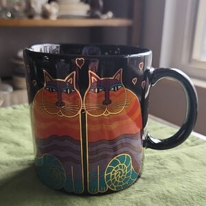 Laurel Burch Cat Themed Coffee Cup Mug Rainbow Cats Gold Metallic Trim